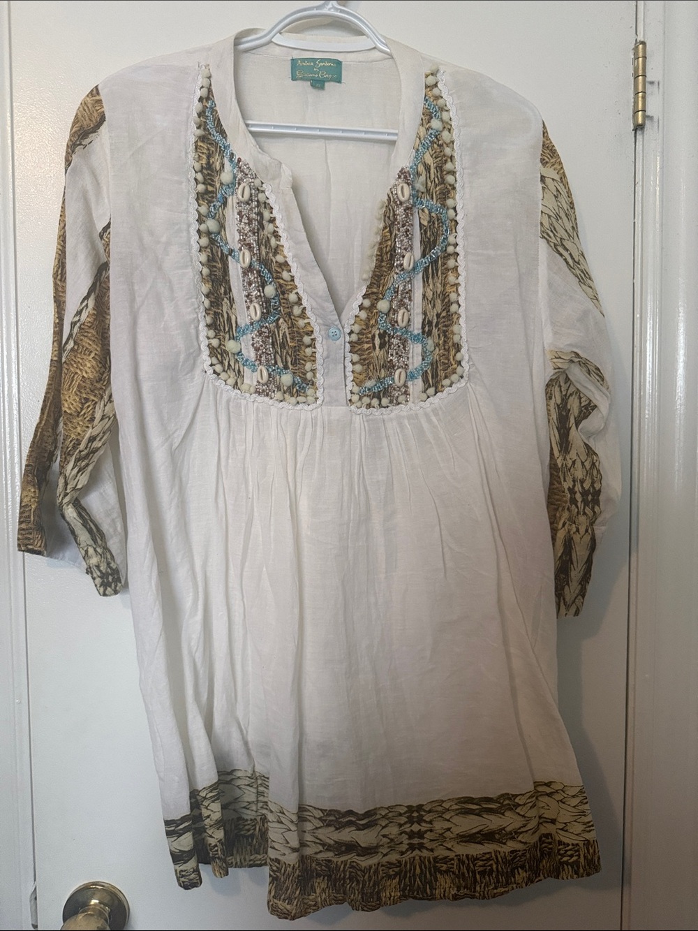 White Embroidered Boho Tunic with Shell Detail